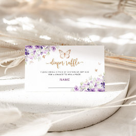 Lila blommigt guld Butterfly diaper raffle biljett Tilläggskort