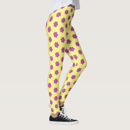 Lila Blommigt Gult Mönster Leggings