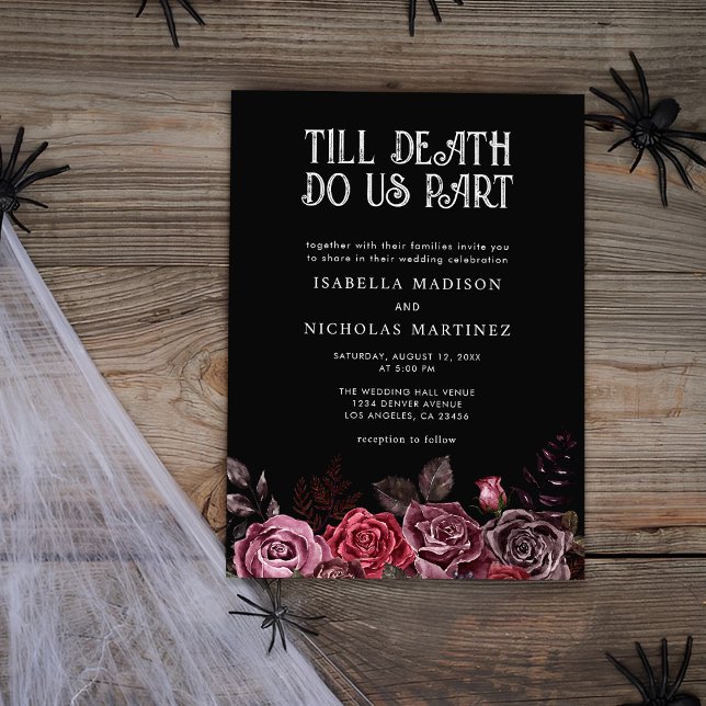 Lila Blommigt Halloween Gothic Bröllop Inbjudningar (Skapare uppladdad)