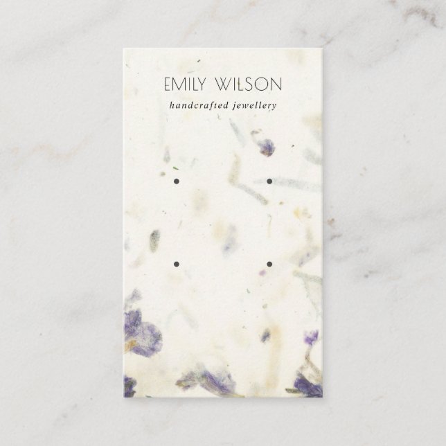 Lila Blommigt Handmade made Papper Struktur-avläsn Visitkort (Framsida)