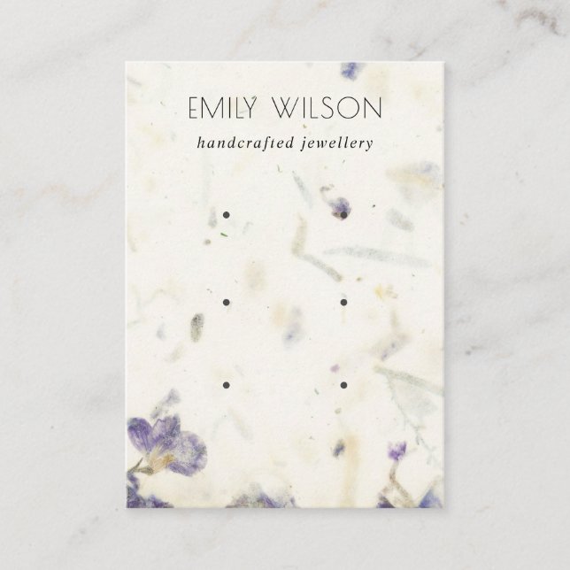 Lila Blommigt Handmade Papper Struktur 3-avläsning Visitkort (Framsida)