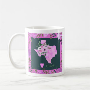 Lila Blommigt I Kärlek Texas Karta Kaffemugg