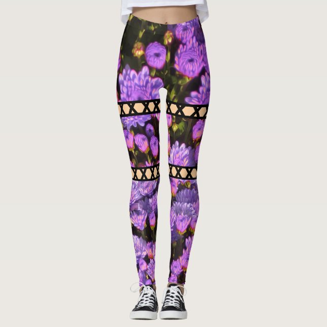 Lila Blommigt Illusion Cutout Leggings (Framsida)