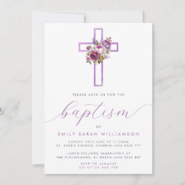 Lila Blommigt Kor Baby-baptism Inbjudningar