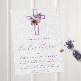 Lila Blommigt Kor Modern Script Baby Dedication Inbjudningar