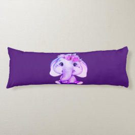 Lila Blommigt Krona Elephant Body Pillow Kroppskudde