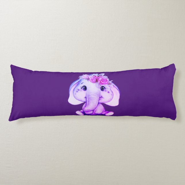 Lila Blommigt Krona Elephant Body Pillow Kroppskudde (Framsidan)