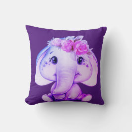 Lila Blommigt Krona Elephant Dekorativ kudde