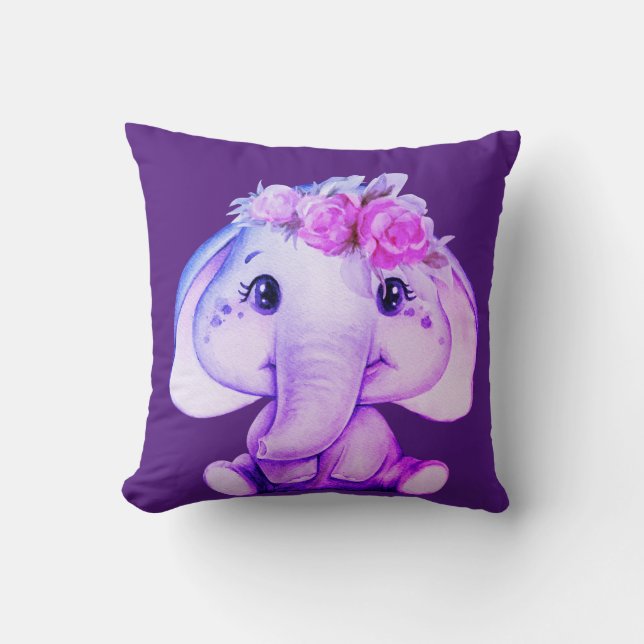 Lila Blommigt Krona Elephant Dekorativ kudde (Framsida)