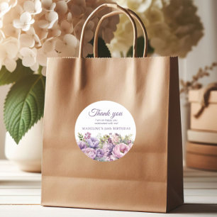 Lila Blommigt Kvinnors födelsedag Tack Runt Klistermärke