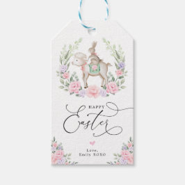 Lila  Blommigt Lamb Bunny Rabbit Glad påsk Presentetikett
