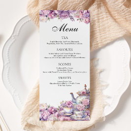 Lila Blommigt Lavender Aeftermiddag Tea Party Meny