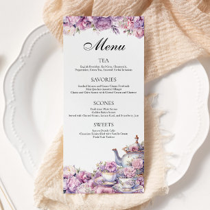 Lila Blommigt Lavender Aeftermiddag Tea Party Meny