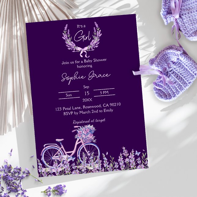Lila Blommigt Lavender Bicycle Baby Shower Inbjudningar (Skapare uppladdad)