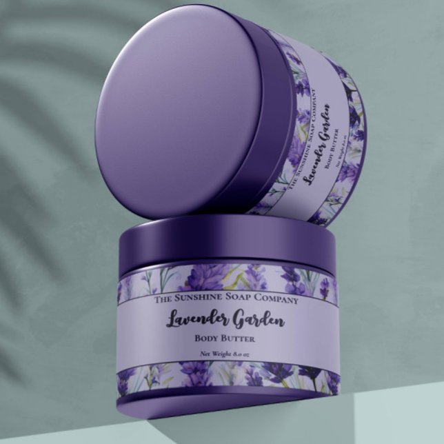 Lila Blommigt Lavender Garden Cosmetics Burk-etike Vattenflaska Etikett (Skapare uppladdad)