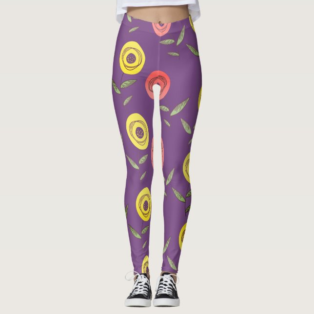 Lila Blommigt Leggings (Framsida)
