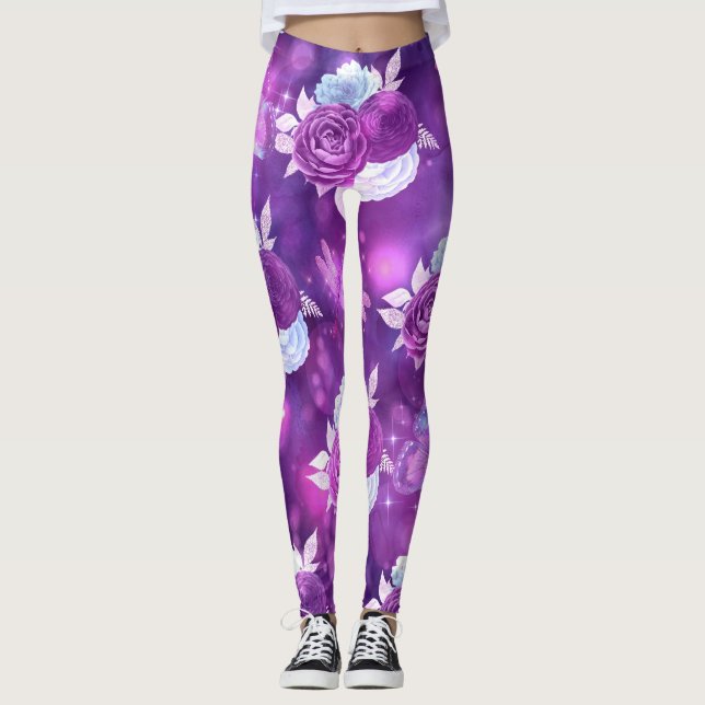 Lila Blommigt Leggings (Framsida)