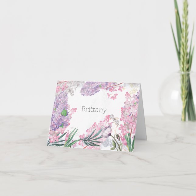 Lila Blommigt Lilac Personlig Anteckningskort (Framsida)