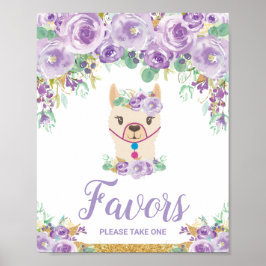 Lila Blommigt Llama Baby Shower Birthday Favoriter Poster
