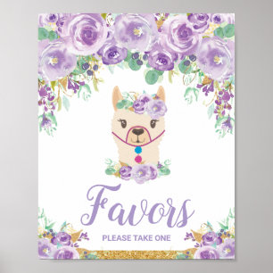 Lila Blommigt Llama Baby Shower Birthday Favoriter Poster