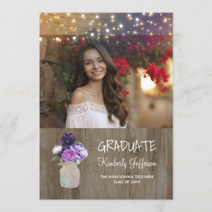 Lila Blommigt Mason Burk Rustic Photo Studenten Inbjudningar