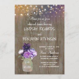 Lila Blommigt Mason Burk Rustic Rehearsal Middag Inbjudningar