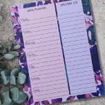 Lila Blommigt Meal Planner & Livsmedel List Anteckningsblock<br><div class="desc">Anteckningsblocket lila Blommigt Meal Planner och Livsmedel List för att organisera din . Det här anteckningsblocket har en veckomollering på varje sida, med fodrade sektioner för varje veckodag och en stor styrd ruta för din inköpslista. Blommigten har vattenfärgsbakgrund i nyanser av lila, nyans, blått och grönt. Du kan också redigera...</div>
