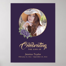 Lila Blommigt Memorial Funeral Photo Welcome Sign Poster