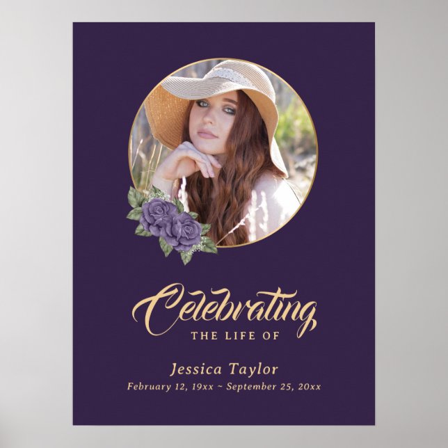 Lila Blommigt Memorial Funeral Photo Welcome Sign Poster (Framsidan)