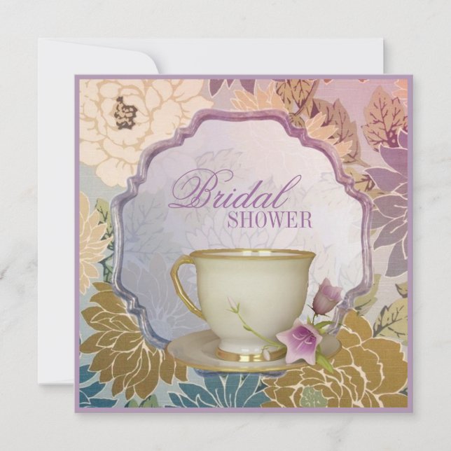 lila blommigt Möhippa Tea Party-inbjudan Inbjudningar (Framsida)