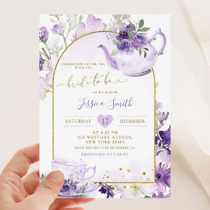 Lila Blommigt Möhippa Tea Party-inbjudan Inbjudningar