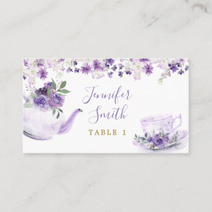 Lila Blommigt Möhippa Tea Party ortkort Placeringskort