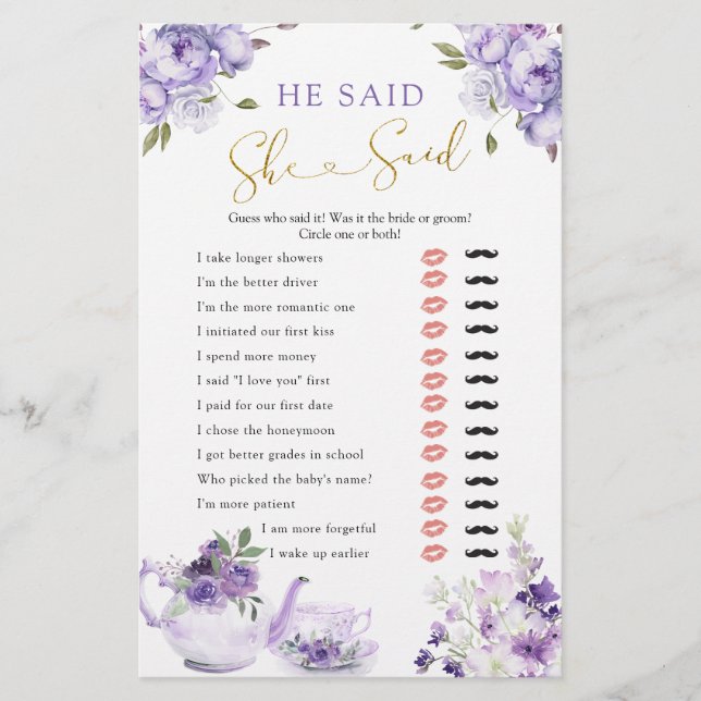 Lila Blommigt Möhippa Tea sa att hon sa: (Framsida)