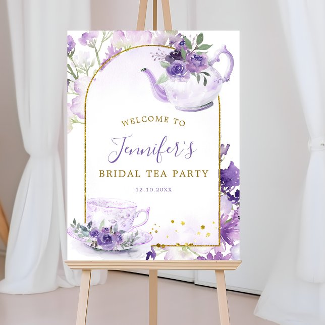 Lila Blommigt Möhippa Tea Välkomsttecken Poster (Skapare uppladdad)
