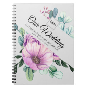 Lila Blommigt Monogram BRÖLLOP Notes Newlyweds Anteckningsbok