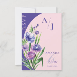 Lila Blommigt Monogram Elegant  Rosa Bröllop OSA Kort