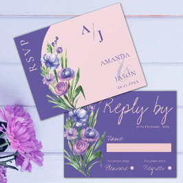 Lila Blommigt Monogram Elegant Rosa Bröllop OSA Kort