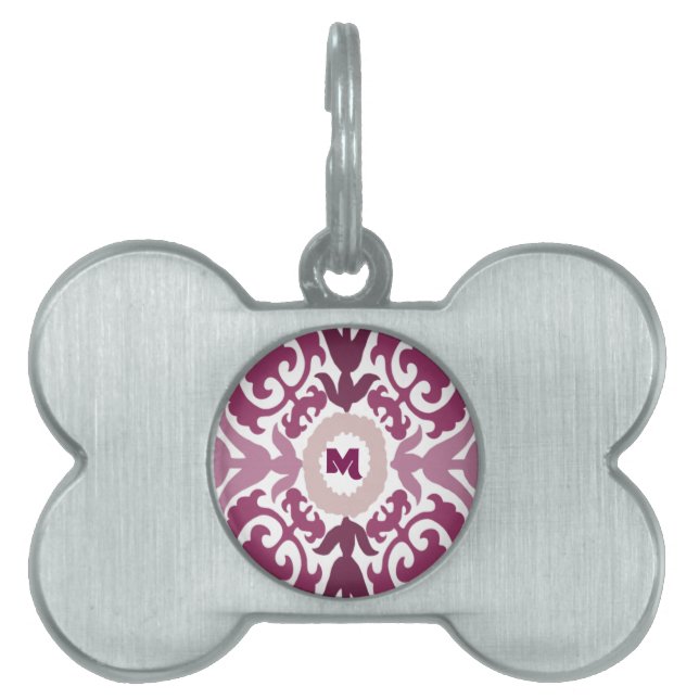 Lila Blommigt Monogram ID-bricka Husdjur (Framsidan)