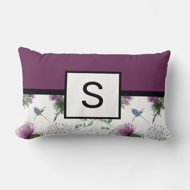 Lila Blommigt Monogram Lumbarkudde (Framsida)