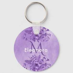 Lila blommigt monogram namn vintage nyckelring