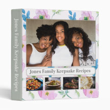 Lila Blommigt Multi-Image Recipe 3 Ring Binder