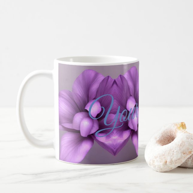 Lila Blommigt NAMN Mugg - Anpassadet Flower Kopp (Med munk)