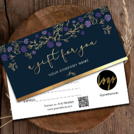 Lila Blommigt Navy och Guld Add Logotyp Gift Card