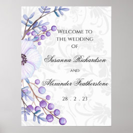 Lila Blommigt- och Elegant Damask Wedding Poster