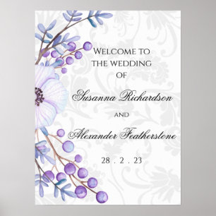Lila Blommigt- och Elegant Damask Wedding Poster