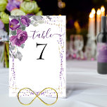 Lila Blommigt och Elegant Script Bröllop Bordsnummer<br><div class="desc">Vackert lila blommigt bröllop bordsnummer med buketter av vattenfärgen ro och blommor. Utformningen har handskript för elegant, söt lila och magenta blommigt, grått grönt löv och blad samt ett bindestreck av lila och guld konetti. Bläddra i min Push Lila Blommigt-samling om du vill ha matchande objekt eller meddela mig om...</div>