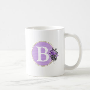 Lila Blommigt och Guld Personlig Monogram Kaffemugg