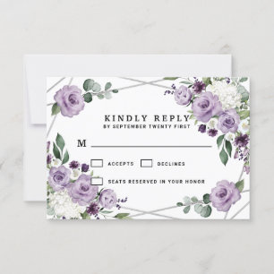 Lila Blommigt och Silver Geometric Elegant bröllop OSA Kort