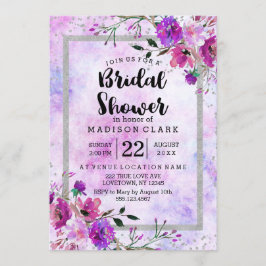 Lila Blommigt och Silver Inbjudningskort för möhip