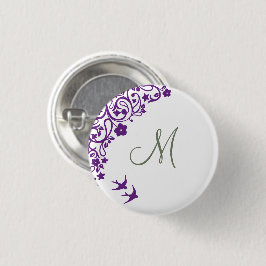 Lila Blommigt Oliv grönt Initialt skriptmonogram Knapp